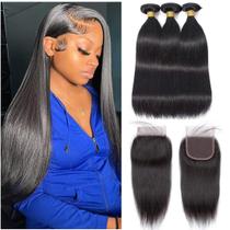 Pacotes de cabelo com fecho Feibin Straight 30 35 40+40cm Pacotes de cabelo com fecho Feibin Straight 30 35 40+40cm