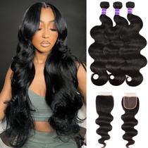 Pacotes de cabelo com fecho feiyunpanda Body Wave 3 Bundles