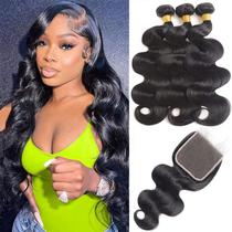 Pacotes de cabelo com fecho LUCASHA Body Wave 45 50 55cm + 40cm