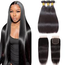 Pacotes de cabelo com fecho Wowqueen Beauty 10A Straight 24cm 26cm 28cm