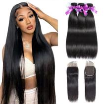 Pacotes de cabelo com fecho WOWQUEEN Straight 18 20 22+16
