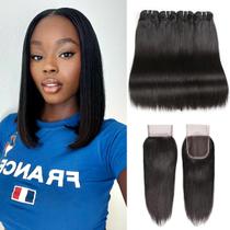 Pacotes de cabelo e fecho Liang Dian Straight 10-25cm 12A