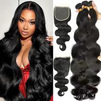 Pacotes de cabelo e fecho LUCASHA Body Wave 12A Brazilian