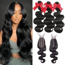 Pacotes de cabelo e fecho YIBUSI 12A Brazilian Body Wave x3