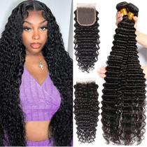 Pacotes de cabelo + fecho Cenglou Deep Wave 20 cm 22 cm 24 cm