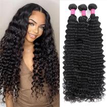 Pacotes de cabelo humano Deep Wave Pacotes encaracolados de 20/22/24 polegadas de profundidade virgem brasileira molhados e ondulados pacote com 3 extensões de cabelo humano 12A