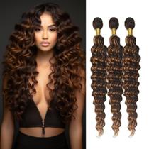 Pacotes de cabelo humano Ombre Brown Highlight Loose Deep Wave P4/30 Destacam pacotes de tecido castanho profundo encaracolado Brazilian Remy Hair, trama dupla, extensões de cabelo humano macias e sedosas (18 a 20 22 polegadas)