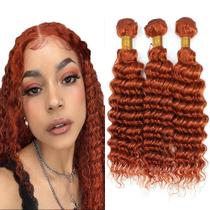 Pacotes de cabelo humano Orange Ginger Deep Wave 350 feixes de cabelo humano encaracolado, molhado e ondulado, pacotes macios e sedosos 350 pacotes de gengibre Human Deep Curly 16 18 20 polegadas