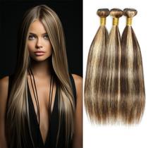 Pacotes de cabelo humano P4/613 Ombre Destaque loiro Pacotes de cabelo humano liso destacam feixes marrons Cabelo Remy brasileiro de dois tons de marrom misturado com loiro Pacotes para mulheres negras 16 16 16 polegadas