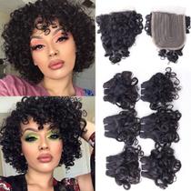 Pacotes de cabelo Iwig Peruvian Curly Short Bob 150g com fecho Pacotes de cabelo Iwig Peruvian Curly Short Bob 150g com fecho