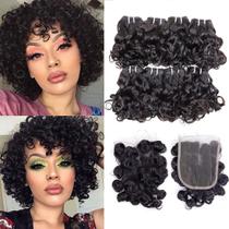 Pacotes de cabelo Iwig Peruvian Curly Short Bob 8 pacotes e fecho