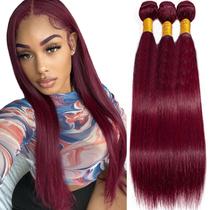 Pacotes de cabelo Leruikair Straight Burgundy 99J 35-45cm 3x100g