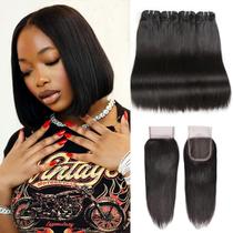 Pacotes de cabelo Liang Dian Straight 8 8 10 10 +25 cm com fecho