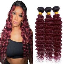 Pacotes de cabelo Nuailisex 1b/99j Ombre Burgundy Deep Wave 56-66cm