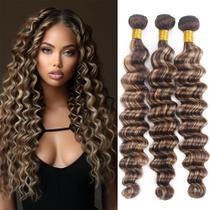Pacotes de cabelo QEUOPE Highlight Brown Loose Deep Wave 20 25 30cm