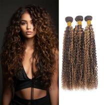 Pacotes de cabelo QEUOPE Kinky Curly Highlight P4/30 Brown 40-50cm