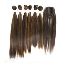 Pacotes de cabelo sintético X-TRESS com fecho, preto, ombre, marrom médio, balayage, yaki, trama reta, extensão de cabelo de renda suíça, resistente ao calor Pacotes de cabelo sintético X-TRESS com fecho, preto, ombre, marrom médio, balayage, yaki, trama reta, extensão de cabelo de renda suíça, resistente ao calor