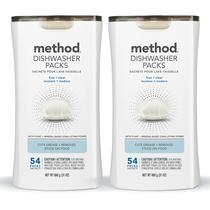 Pacotes de detergente para lava-louças Method Fragrance Free 54 comprimidos x2