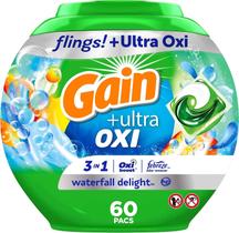 Pacotes de detergente para roupa Gain flings Ultra Oxi 60 unidades