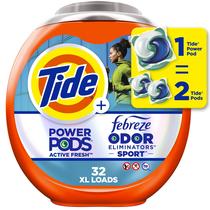 Pacotes de detergente para roupa Tide Power Pods com Febreze Sport 32ct