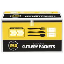 Pacotes de talheres descartáveis de 250 unidades - faca, garfo, colher, guardanapo