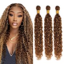 Pacotes de tecelagem de cabelo QEUOPE Highlight Blonde Deep Curly 40-50 cm