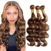 Pacotes Ombre Brown and Blonde Body Wave para cabelo humano P4/27 Pacotes de 16 18 a 20 polegadas de loiro de dois tons misturados com pacotes marrons Extensões de cabelo para mulheres, pacotes de destaque