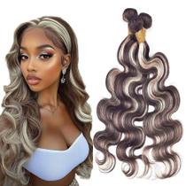 Pacotes P4613 de cabelo humano marrom escuro destacam pacotes de ondas corporais de dois tons de marrom escuro misturados com 613 pacotes para mulheres negras, 24 pacotes de ondas corporais loiras ombre de 24 24 polegadas