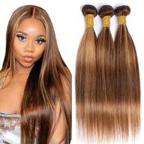 Pacotes retos Highlight 24 26 28 polegadas P4/27 Pacotes de cabelo humano Pacotes loiros de dois tons misturados com pacotes marrons, extensões de cabelo, pacotes ombre, marrom e loiro