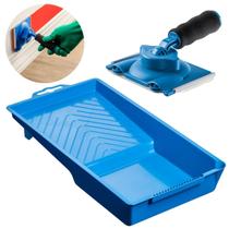 Pad Para Pintura Acabamento Recorte Cantos em Parede + Bandeja Pequena 250ml Plástica Azul