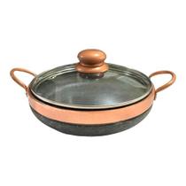 Paella Frigideira De Pedra Sabão 20 Cm Com Tampa De Vidro Pegador Exclusivo