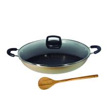 Paella Frigideira N30 Tacho Antiaderente Tampa Vidro Bege