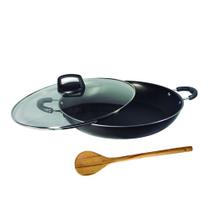 Paella Frigideira N30 Tacho Antiaderente Tampa Vidro Preto