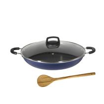 Paella Tacho N32 Antiaderente com Tampa Vidro + Colher Azul