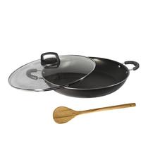 Paella Tacho N32 Antiaderente com Tampa Vidro + Colher Preta