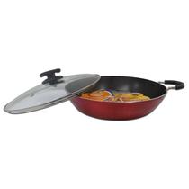 Paellera de Aluminio Reforçado Vermelha 32cm C/Tampa de Vidro - Dona Chefa Paellera de Aluminio Reforçado Vermelha 32cm C/Tampa de Vidro - Dona Chefa