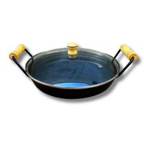 Paellera Frigideira Wok 32cm Aço Carbono Com Tampa De Vidro