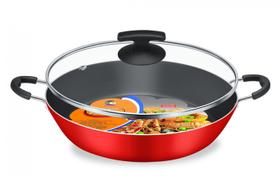 Paellera Reforçado Com Tampa De Vidro Vermelha - Dona Chefa Paellera Reforçado Com Tampa De Vidro Vermelha - Dona Chefa