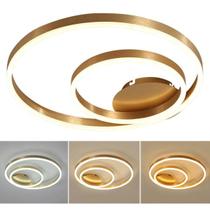 Paflon Lustre Sobrepor Orbita Dourado 50 Cm Rustico 2 Aneis Moderno Sala De Estar Jantar Luz Led Moderna 2 Em 1 Decoraçao Loja Casa Recepçao Iluminaça