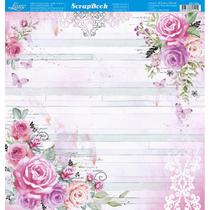 Página para Scrapbook Dupla Face Litoarte 30,5 x 30,5 cm - Modelo SD-1016 Rosas Aquarela