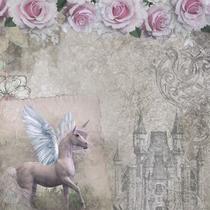 Página para Scrapbook Dupla Face Litoarte 30,5 x 30,5 cm - Modelo SD-1044 Rosas Cavalo Arabescos Castelo