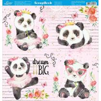 Página para Scrapbook Dupla Face Litoarte 30,5 x 30,5 cm - Modelo SD-1078 Panda Flores Feminino