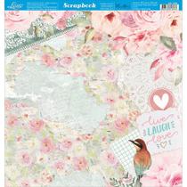 Página para Scrapbook Dupla Face Litoarte 30,5 x 30,5 cm - Modelo SD-1094 Beija-Flor Love Rosas