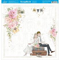 Página para Scrapbook Dupla Face Litoarte 30,5 x 30,5 cm - Modelo SD-1119 Casamento Noivos Flores