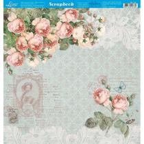 Página para Scrapbook Dupla Face Litoarte 30,5 x 30,5 cm - Modelo SD-725 Shabby Chic de Rosas e Rendas