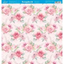 Página para Scrapbook Dupla Face Litoarte 30,5 x 30,5 cm - Modelo SD-742 Floral Cor de Rosa