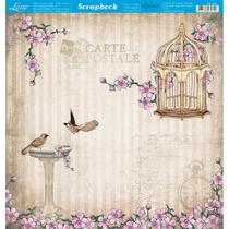 Página para Scrapbook Dupla Face Litoarte 30,5 x 30,5 cm - Modelo SD-866 Pássaros, Flores e Gaiola