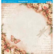 Página para Scrapbook Dupla Face Litoarte 30,5 x 30,5 cm - Modelo SD-868 Borboleta e Rosas