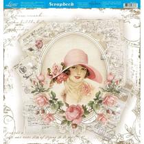 Página para Scrapbook Dupla Face Litoarte 30,5 x 30,5 cm - Modelo SD-913 Dama e Rosas Vintage