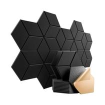 Painéis Acústicos Autoadesivos Hexagonais Pretos, Pacote Com 12, Espuma Isolante De Som, Eliminador